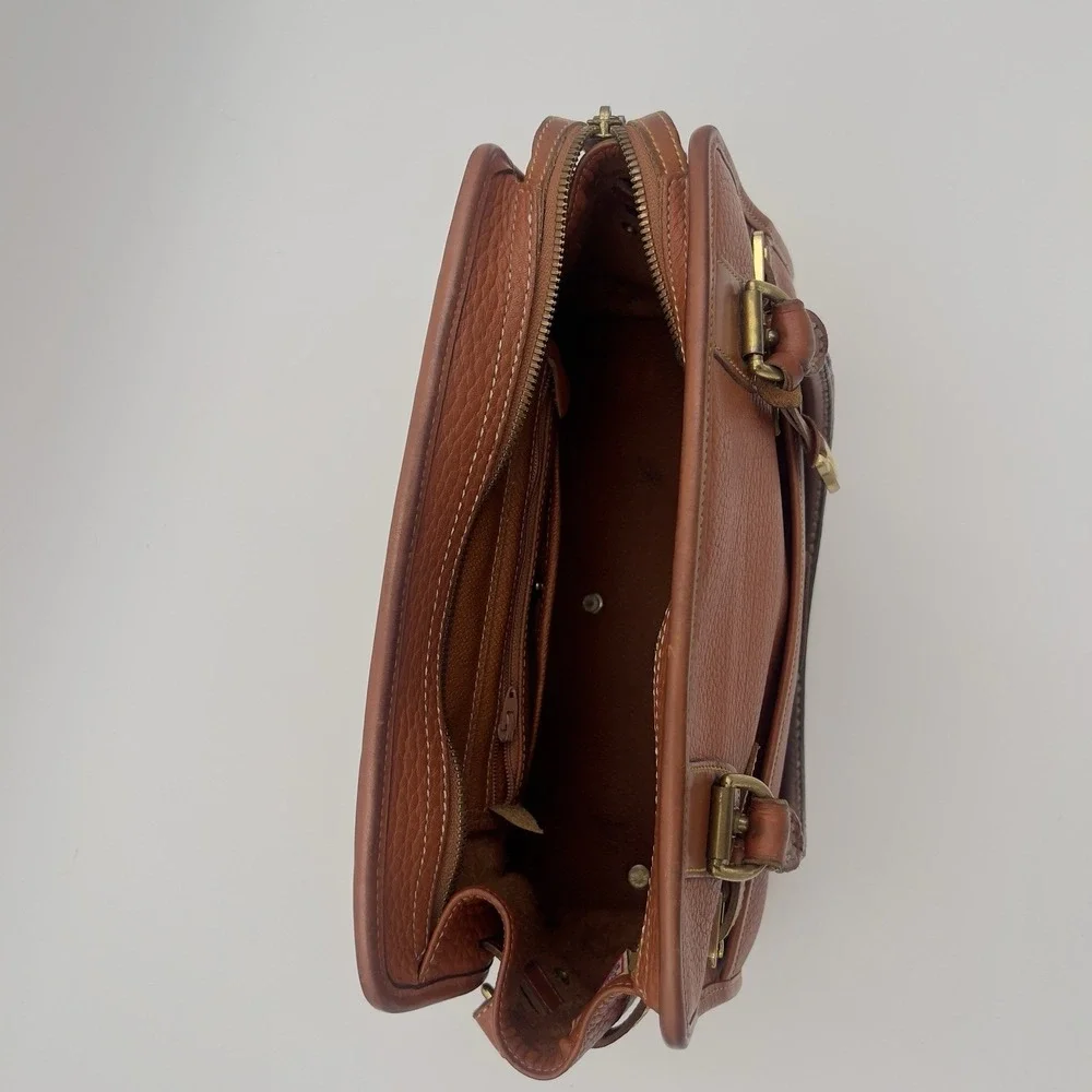 Dooney & Bourke Brown Pebbled Satchel Top Handle Bag Gold Hardware Zip Strap